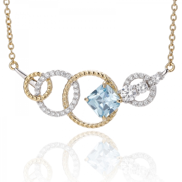 قلادة فضية عيار 925 مرصعة بحجر أوبال دائري وزركون أبيض مكعب الشكل مع طلاء بلونين 