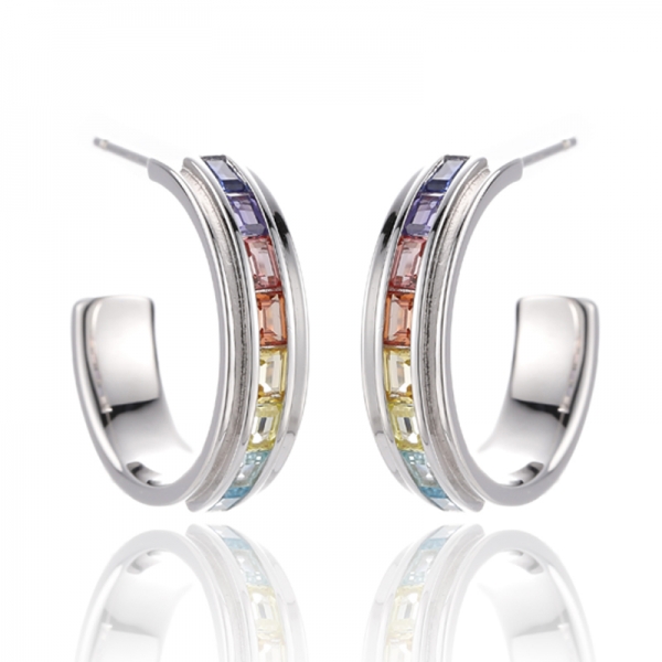 قرط باجيت قوس قزح مكعب من الزركون والروديوم الفضي 