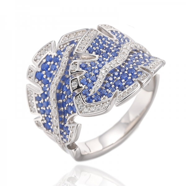 خاتم فضة عيار 925 دائري مرصع بأحجار الزركون النانوية الخضراء والبيضاء المكعبة والروديوم 