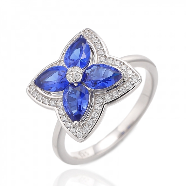 خاتم فضة على شكل كمثرى من حجر المورجانيت النانوي والزركون الأبيض المكعب الدائري مع طلاء من الذهب الوردي 